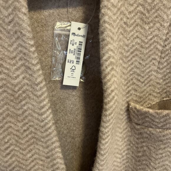 Madewell Herringbone Mattson Sweater Wool Coat Heather Stone Sz XS Oversized NWT - Picture 3 of 8